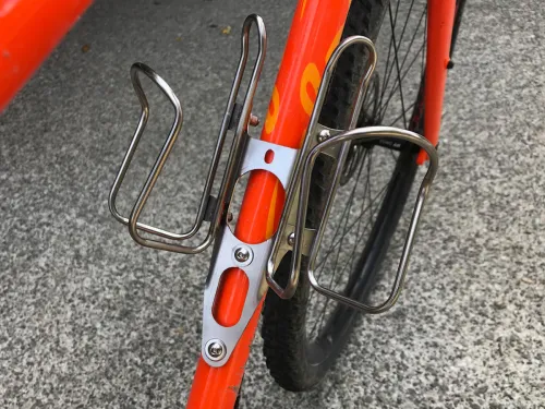 45 degree double bottle cage adaptor installed facing up